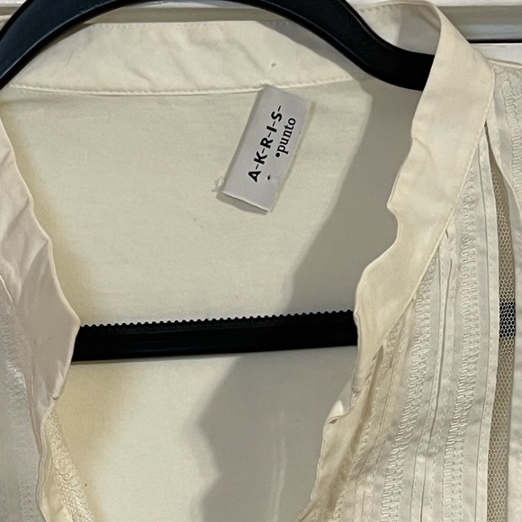AKRIS PUNTO WHITE BUTTON UP PLEATED BLOUSE - Picture 5 of 9